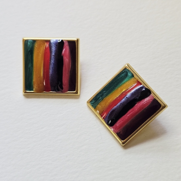 Colorful Square Earrings - Picture 1 of 5